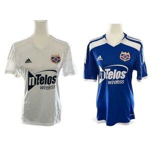 Adidas, Pair of 2 Women’s Jersey Shirt. Small. NWT.
One Blue, One White.